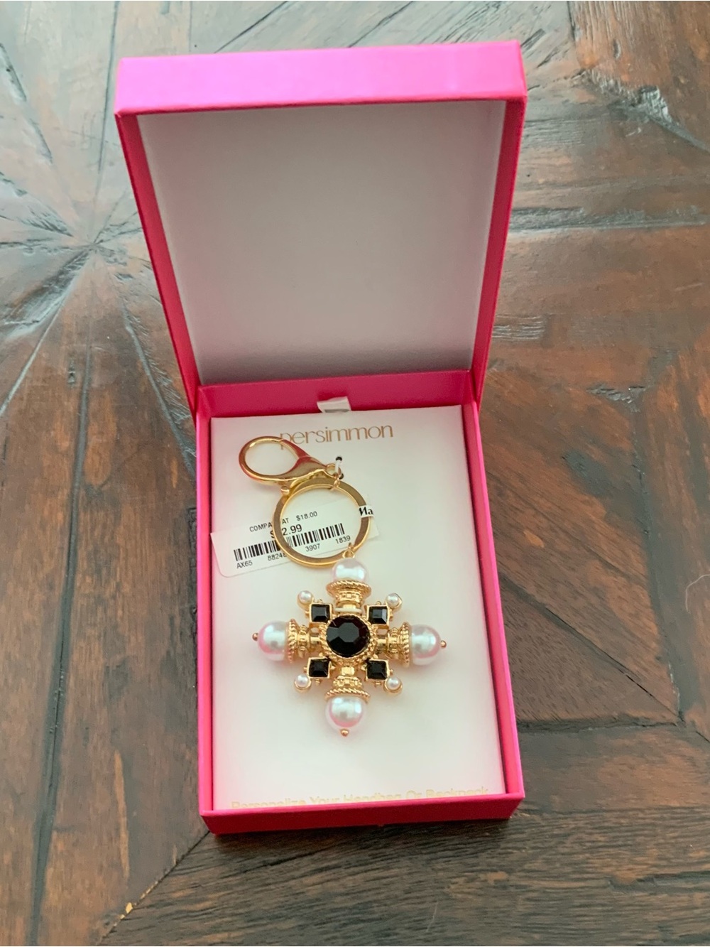 Persimmon Gold-Tone Key Charm with Pink Pearl Accents